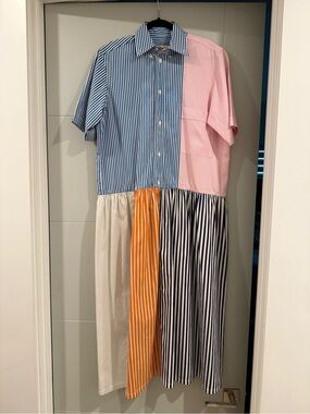 Plan C striped color block drop waist shirt dress